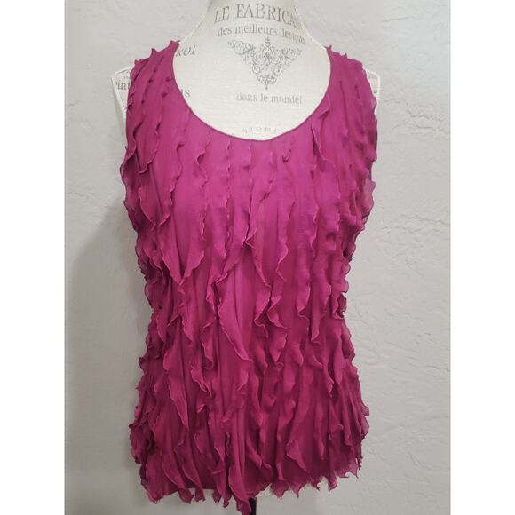 Sunny Leigh Petite Purple / Pink Ruffle Short Sleeved Blouse Top | Size PM - Picture 7 of 7